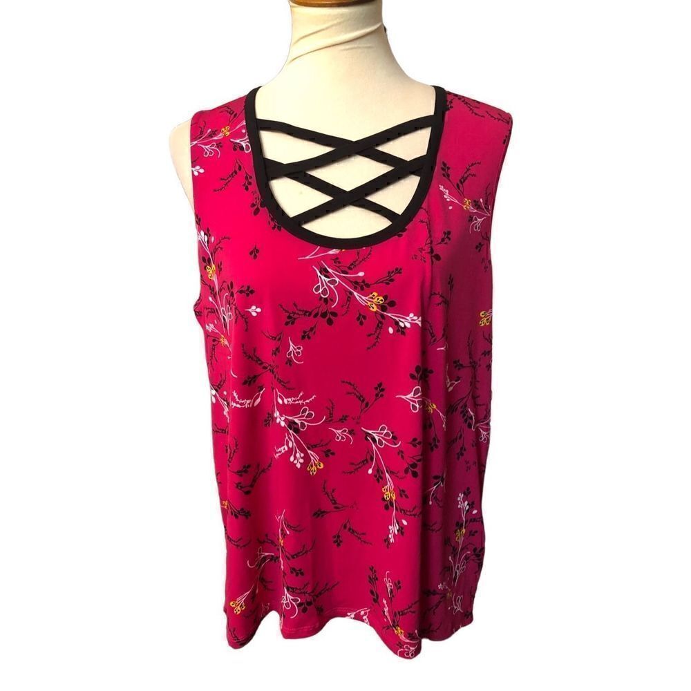 Linda Matthews Barbie pink ditzy flow sleeveless blouse Size XL